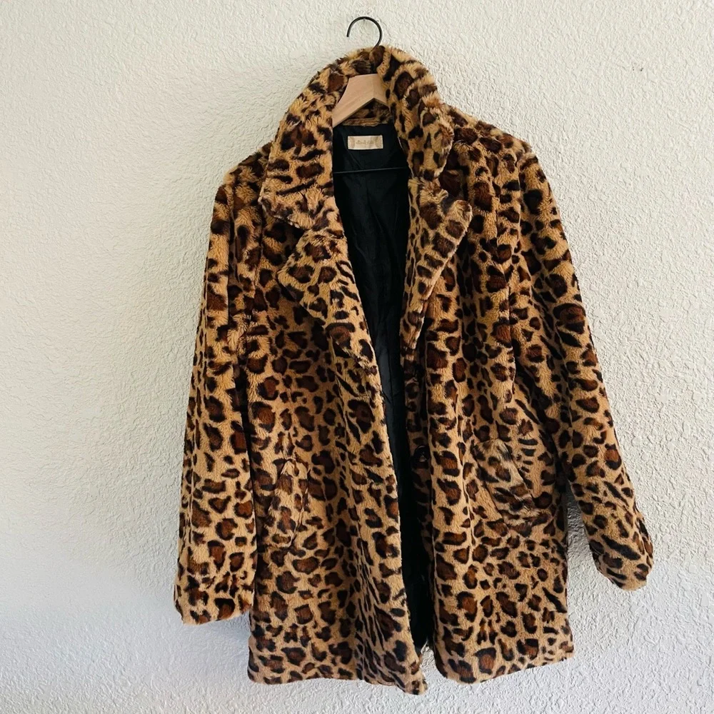 Altar'd State Leopard Print Faux Fur Coat in Brown and Black - Picture 1 of 13